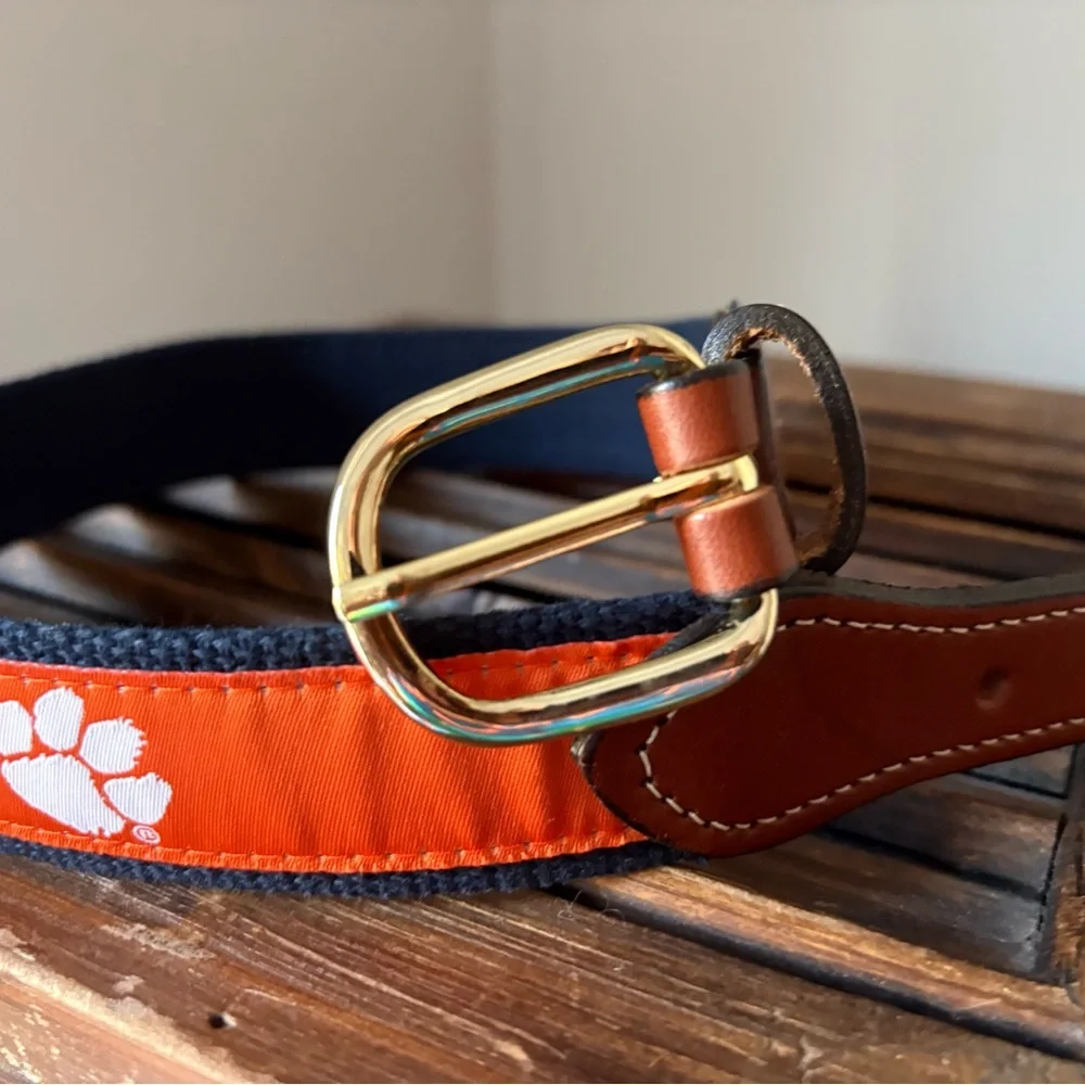 Clemson Boys Orange Paw Print Logo Belt With Navy Webbing Size 20 Waist